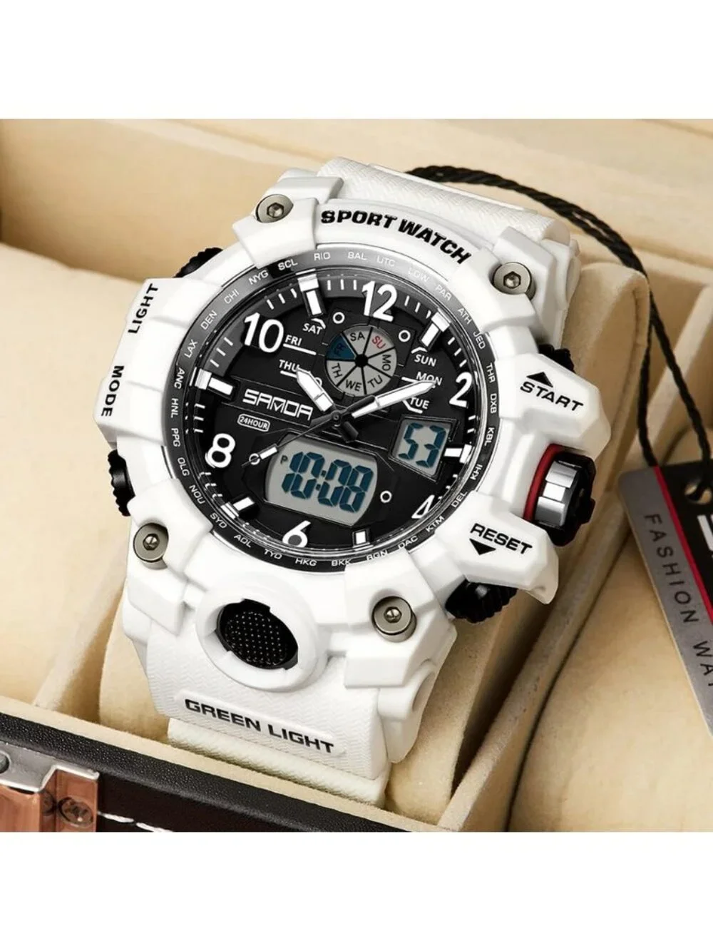 Men's All White Analog Quartz Sports Waterproof Military LED Digital Wrist Watch